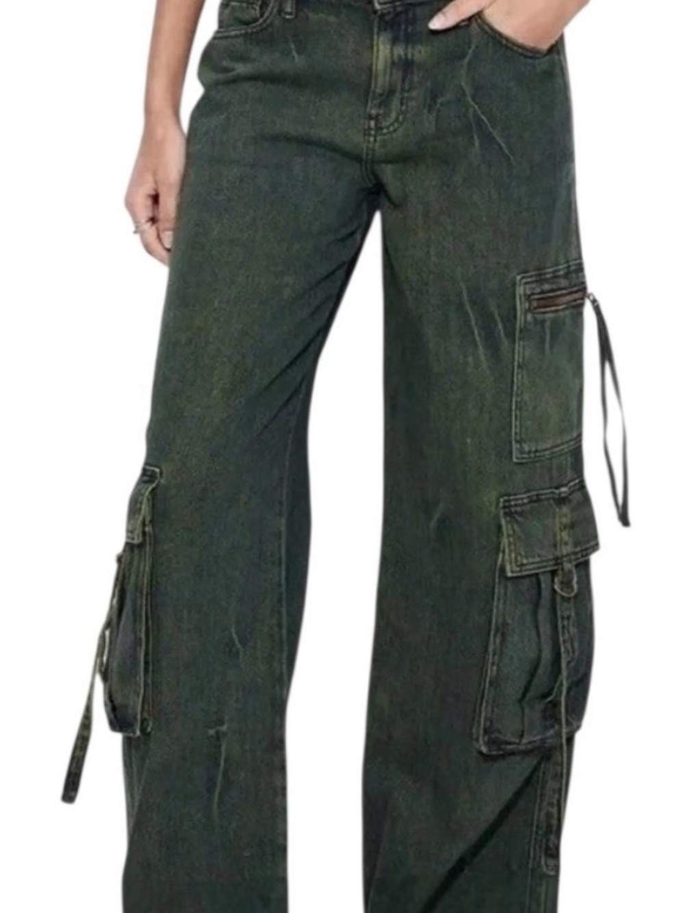 wild fable Olive Green Wide-Leg Cargo Jeans